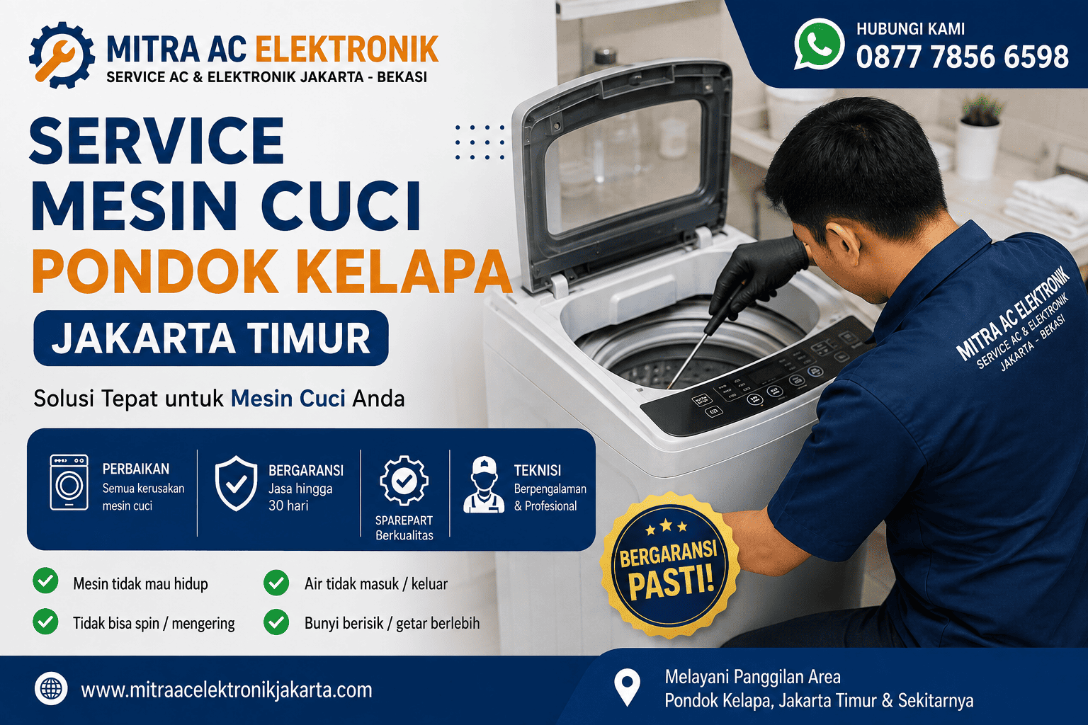 Jasa Service Mesin Cuci Pondok Kelapa Jakarta Timur Panggilan Cepat Bergaransi